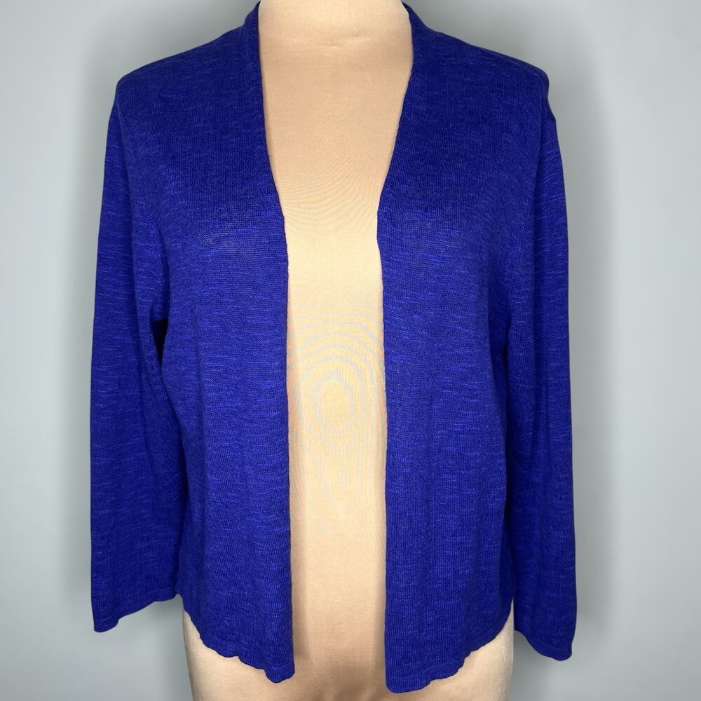 Eileen Fisher Linen Blend Cardigan Medium Womens Purple Organic Cotton Open Chic